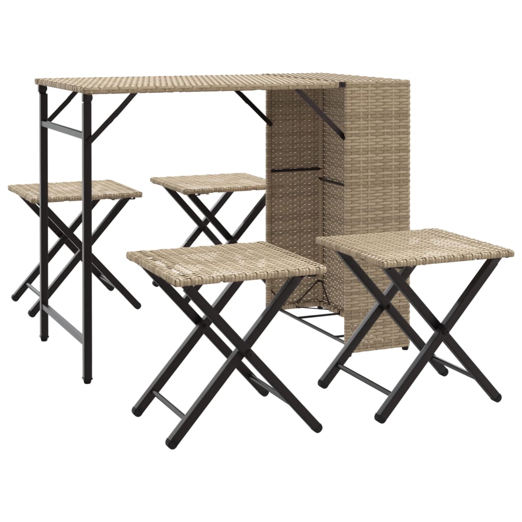 Set da Pranzo da Giardino Pieghevole 5pz Beige in Polyrattan 365947