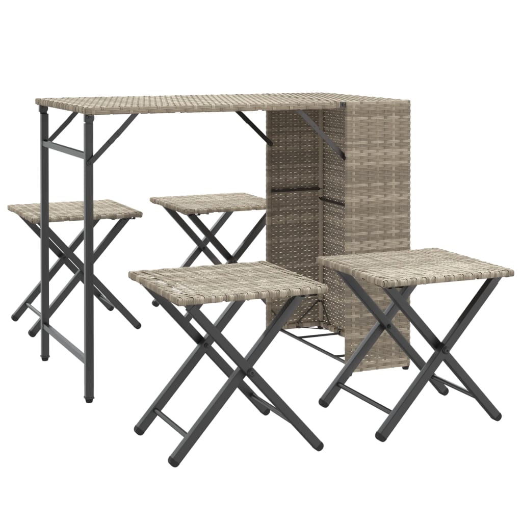 Set Pranzo da Giardino Pieghevole 5 pz Grigio Chiaro Polyrattan 365948