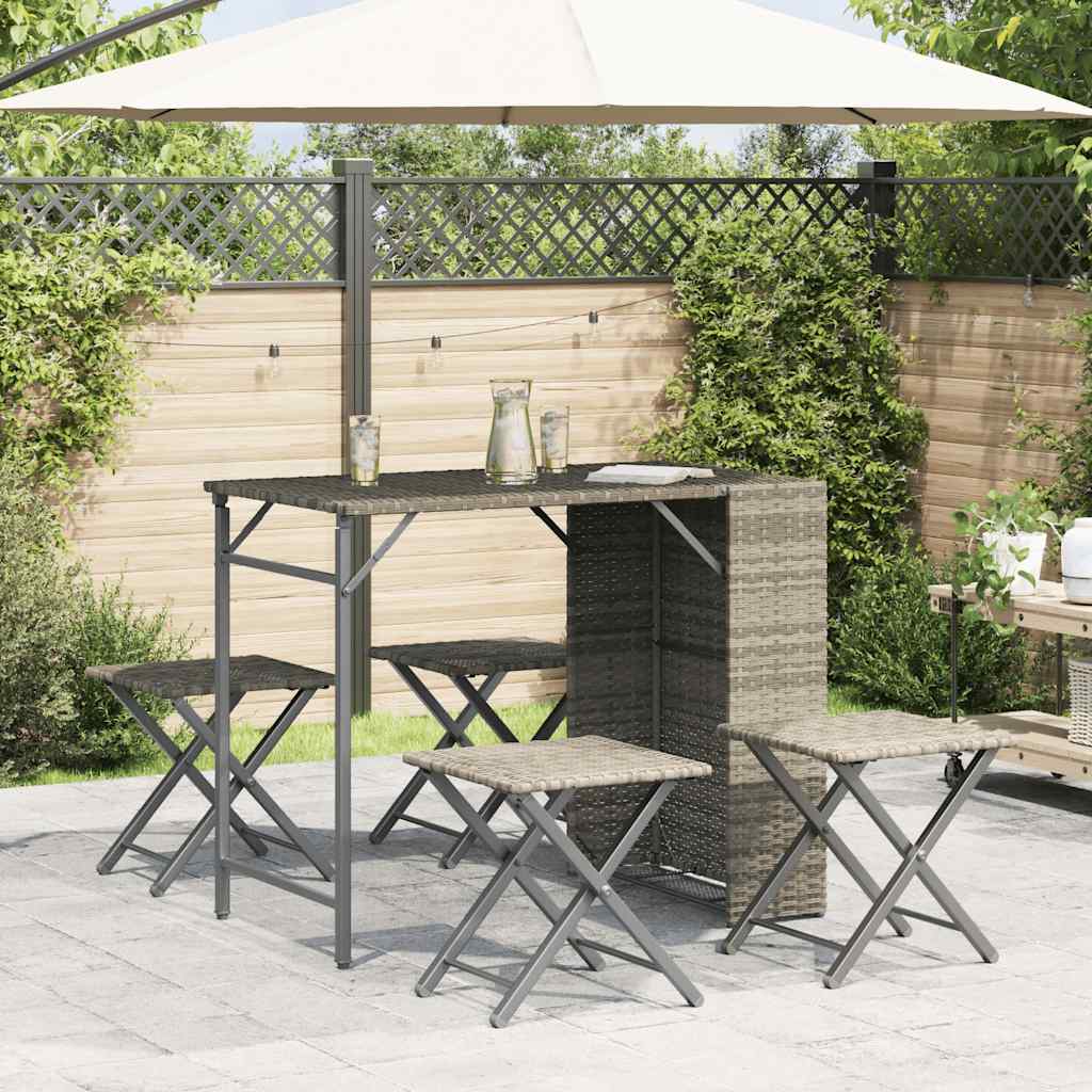 Set Pranzo da Giardino Pieghevole 5 pz Grigio Chiaro Polyrattan 365948