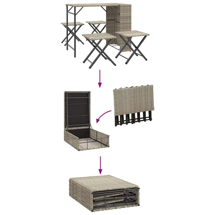 Set Pranzo da Giardino Pieghevole 5 pz Grigio Chiaro Polyrattan 365948