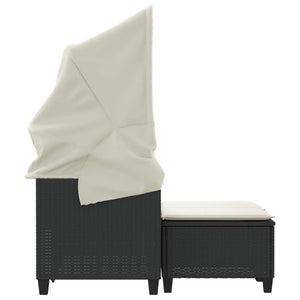 Divano Giardino 2 Posti-Sofa da Giardino-Divanetto da esterno Baldacchino e Sgabelli Nero Polyrattan 745071