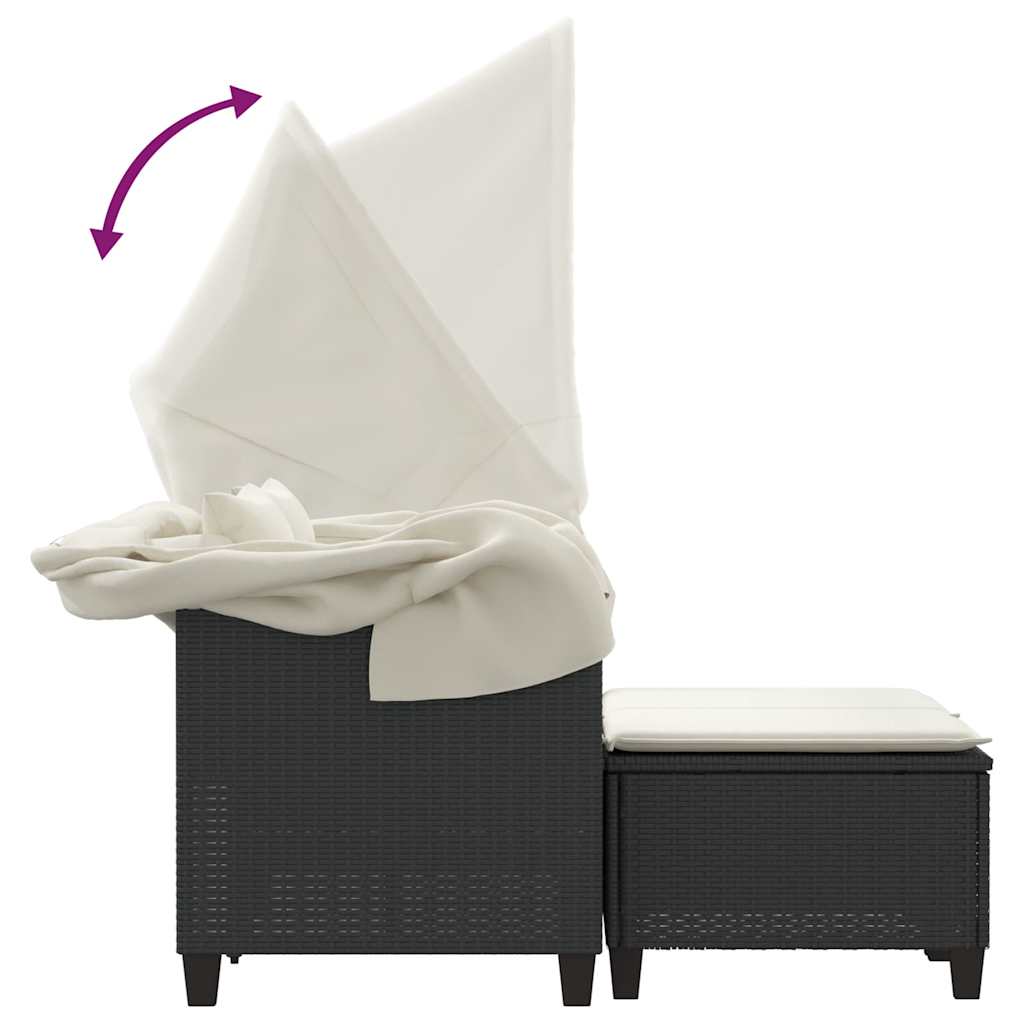 Divano Giardino 2 Posti-Sofa da Giardino-Divanetto da esterno Baldacchino e Sgabelli Nero Polyrattan 745071