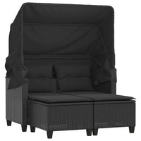Divano Giardino 2 Posti-Sofa da Giardino-Divanetto da esterno Baldacchino e Sgabelli Nero Polyrattan 578051