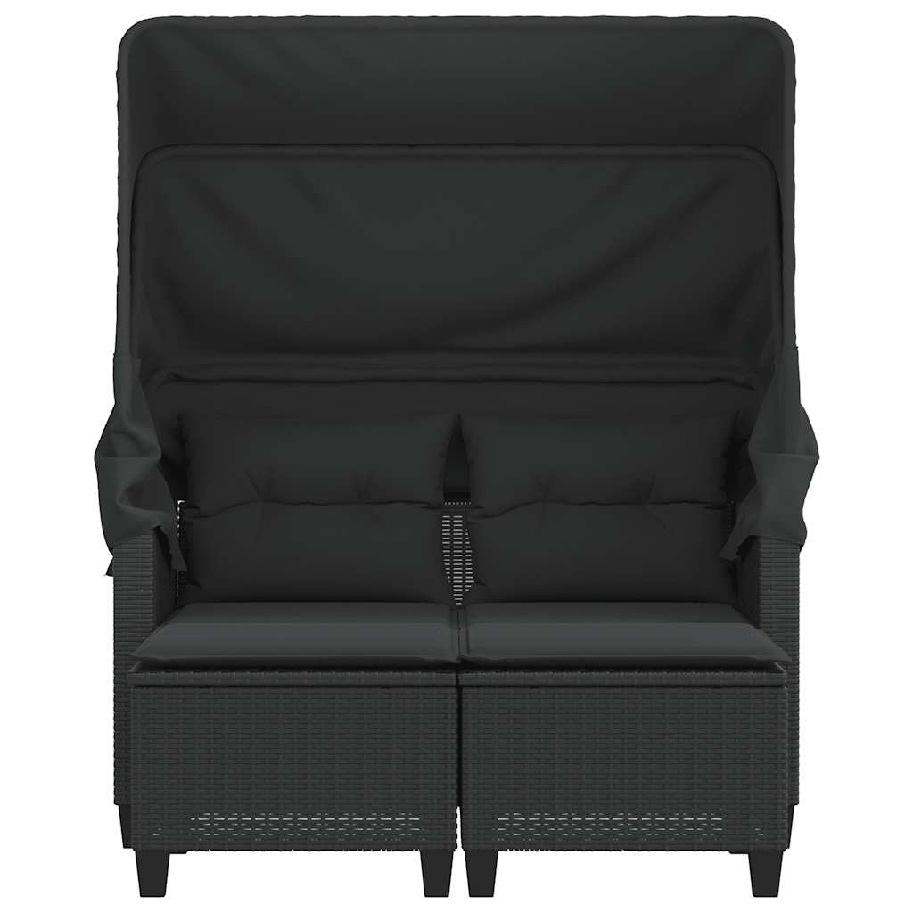 Divano Giardino 2 Posti-Sofa da Giardino-Divanetto da esterno Baldacchino e Sgabelli Nero Polyrattan 578051