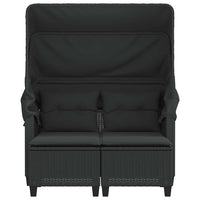 Divano Giardino 2 Posti-Sofa da Giardino-Divanetto da esterno Baldacchino e Sgabelli Nero Polyrattan 578051