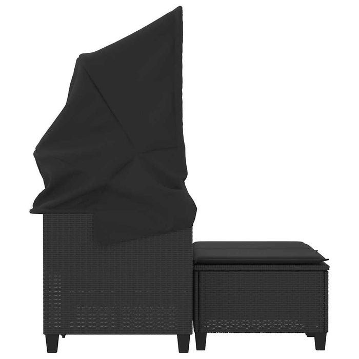Divano Giardino 2 Posti-Sofa da Giardino-Divanetto da esterno Baldacchino e Sgabelli Nero Polyrattan 578051