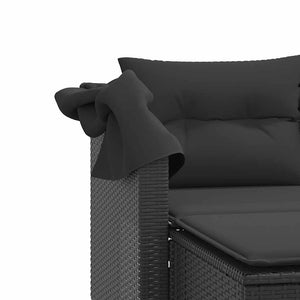 Divano Giardino 2 Posti-Sofa da Giardino-Divanetto da esterno Baldacchino e Sgabelli Nero Polyrattan 578051