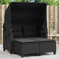 Divano Giardino 2 Posti-Sofa da Giardino-Divanetto da esterno Baldacchino e Sgabelli Nero Polyrattan 578051