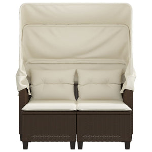 Divano Giardino 2 Posti-Sofa da Giardino-Divanetto da esterno Baldacchino Sgabelli Marrone Polyrattan