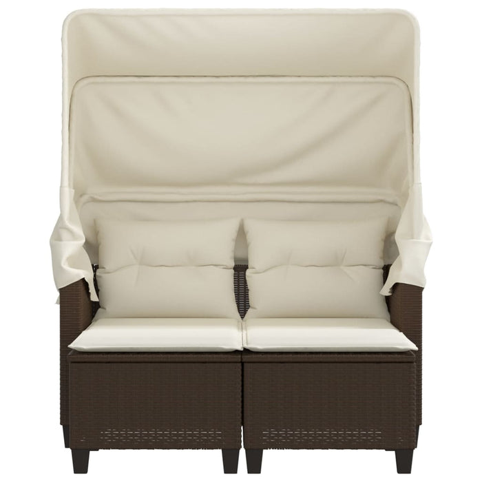 Divano Giardino 2 Posti-Sofa da Giardino-Divanetto da esterno Baldacchino Sgabelli Marrone Polyrattan