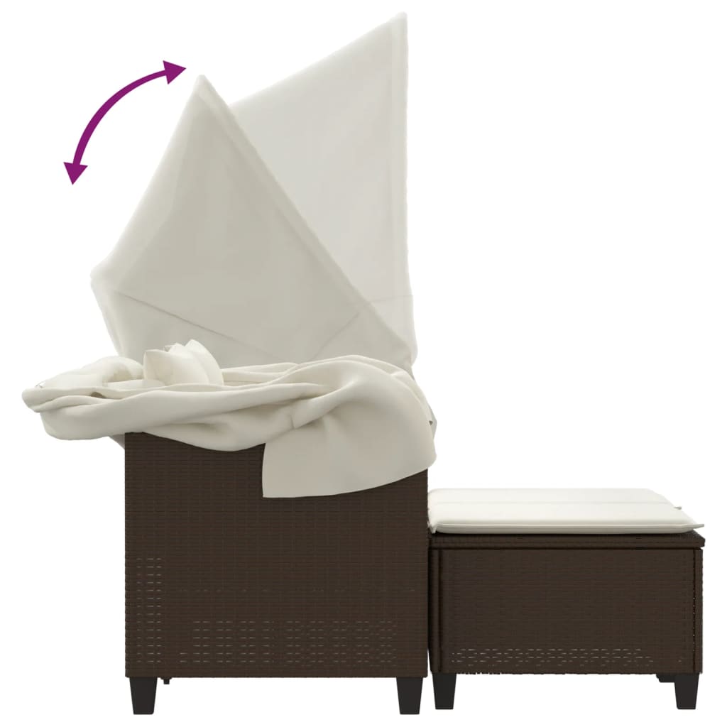 Divano Giardino 2 Posti Baldacchino Sgabelli Marrone Polyrattan 365782