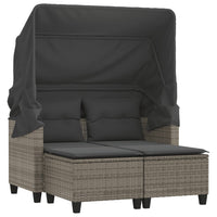 Divano Giardino 2 Posti-Sofa da Giardino-Divanetto da esterno Baldacchino e Sgabelli Grigio Polyrattan 428485