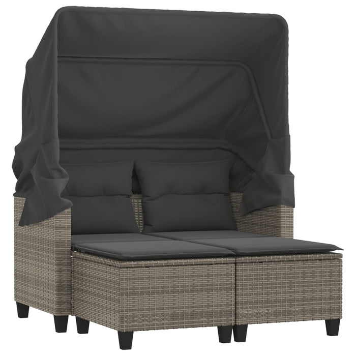 Divano Giardino 2 Posti-Sofa da Giardino-Divanetto da esterno Baldacchino e Sgabelli Grigio Polyrattan 428485
