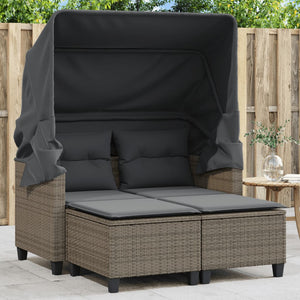 Divano Giardino 2 Posti-Sofa da Giardino-Divanetto da esterno Baldacchino e Sgabelli Grigio Polyrattan 428485
