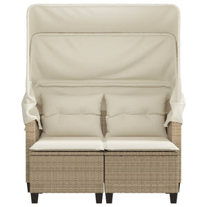 Divano Giardino 2 Posti-Sofa da Giardino-Divanetto da esterno Baldacchino e Sgabelli Beige Polyrattan 313969