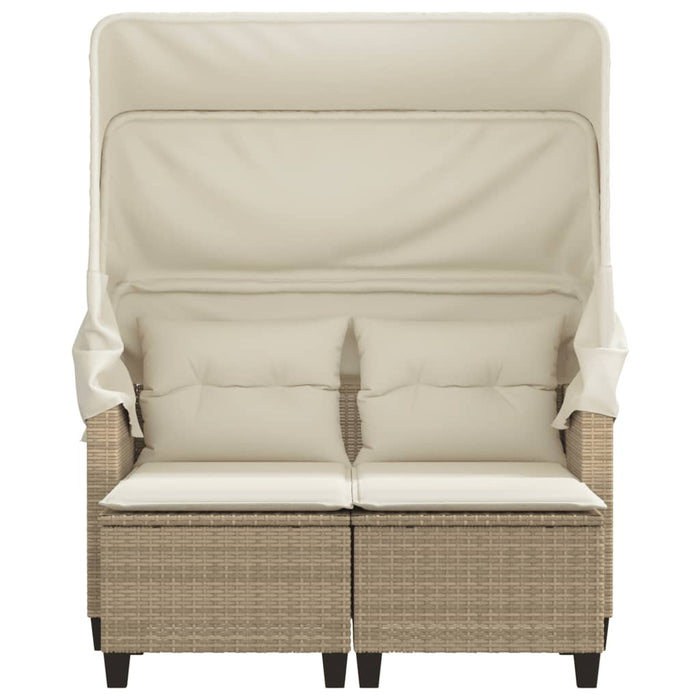 Divano Giardino 2 Posti-Sofa da Giardino-Divanetto da esterno Baldacchino e Sgabelli Beige Polyrattan 313969