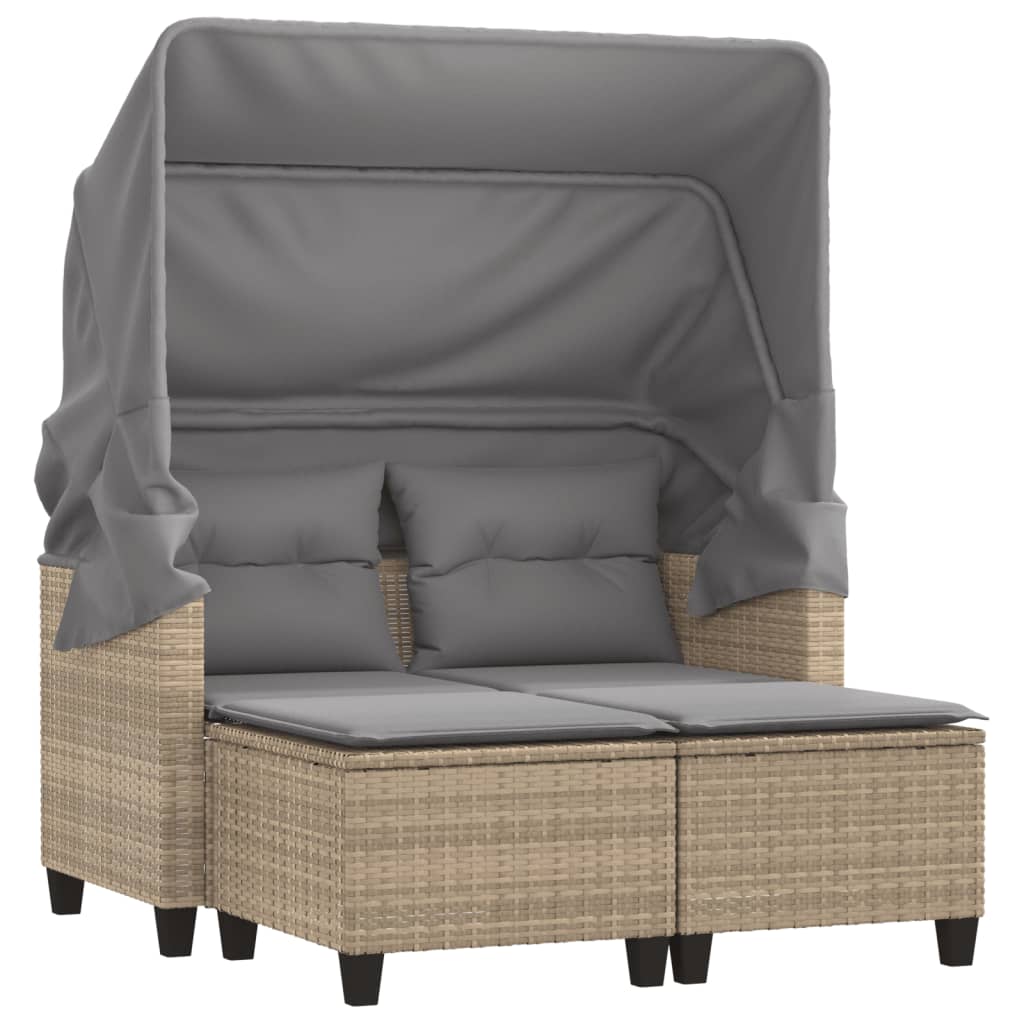 Divano Giardino 2 Posti-Sofa da Giardino-Divanetto da esterno Baldacchino e Sgabelli Beige Polyrattan 862764