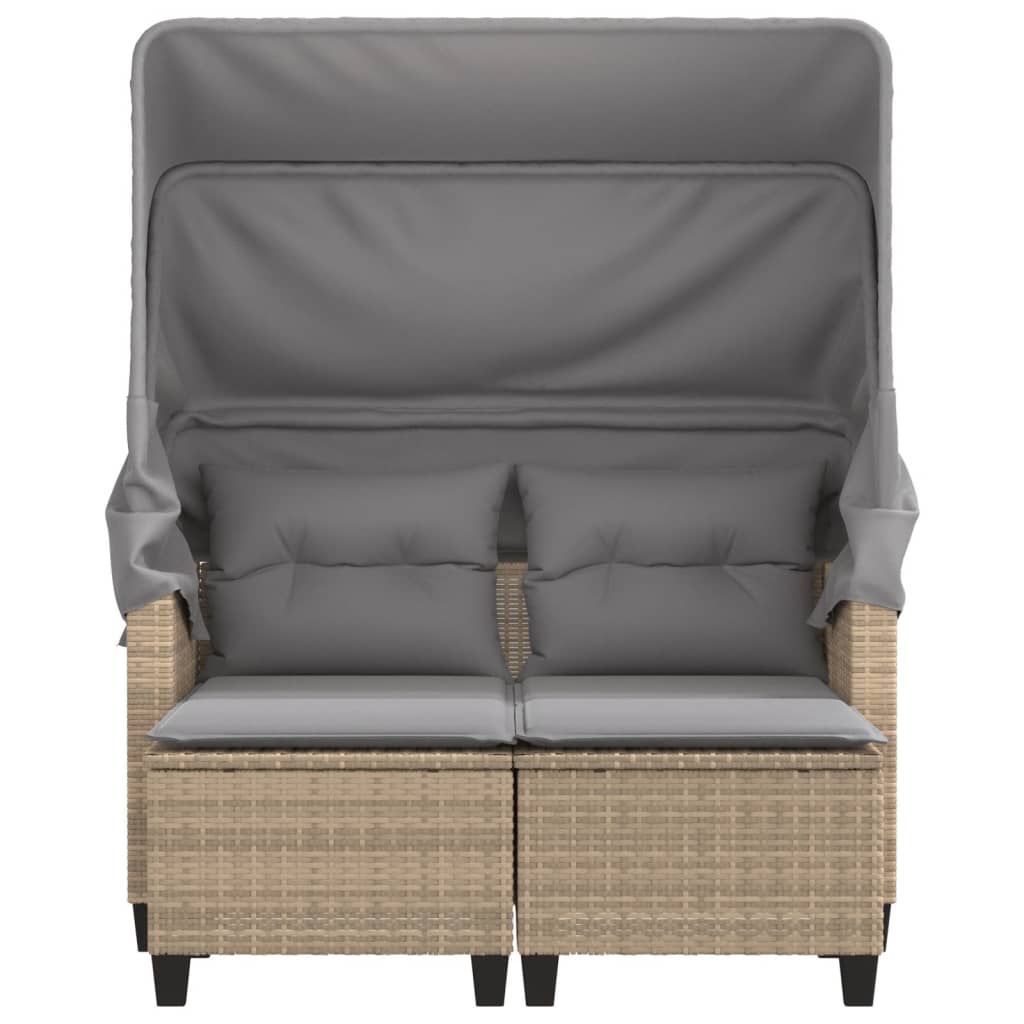 Divano Giardino 2 Posti-Sofa da Giardino-Divanetto da esterno Baldacchino e Sgabelli Beige Polyrattan 862764