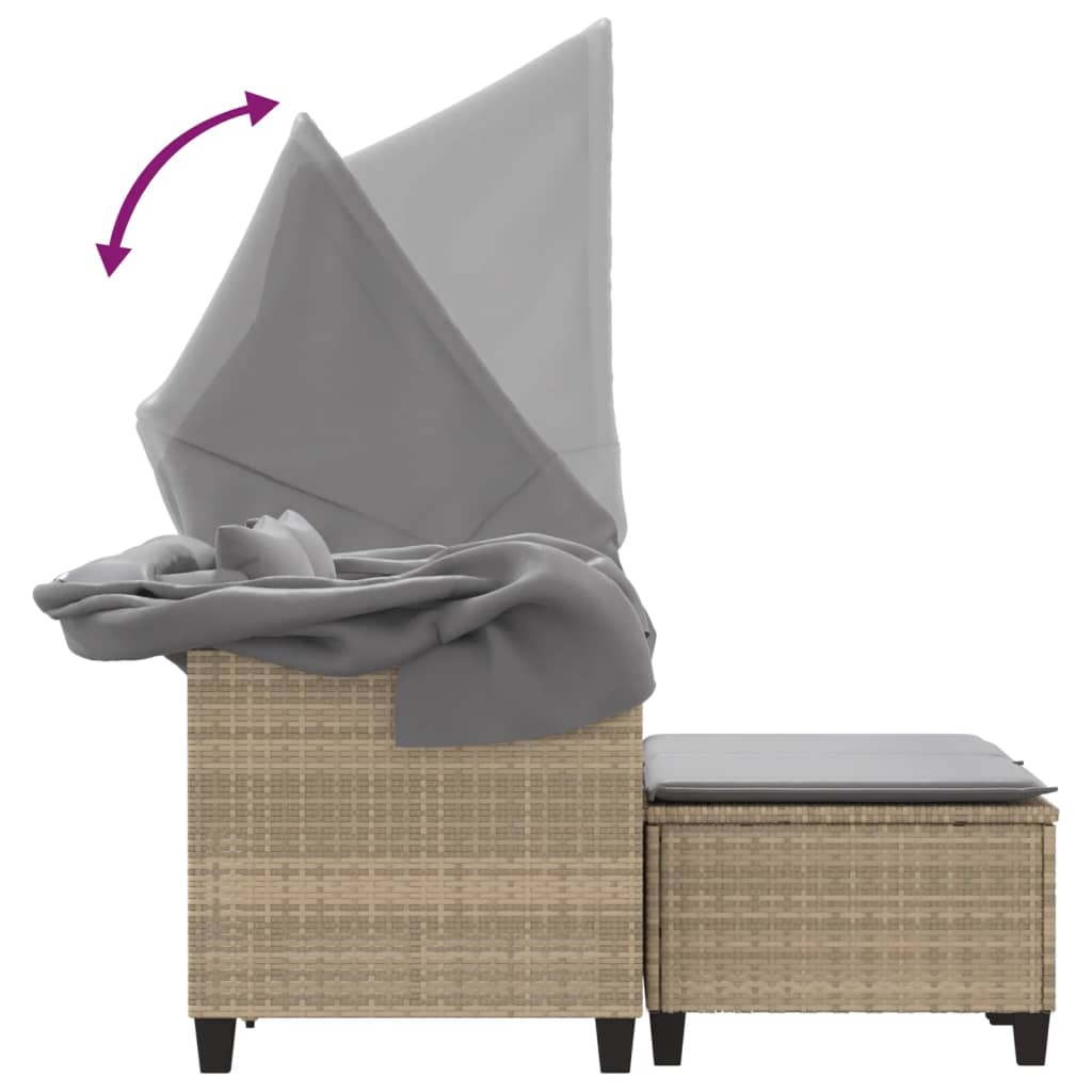 Divano Giardino 2 Posti-Sofa da Giardino-Divanetto da esterno Baldacchino e Sgabelli Beige Polyrattan 862764