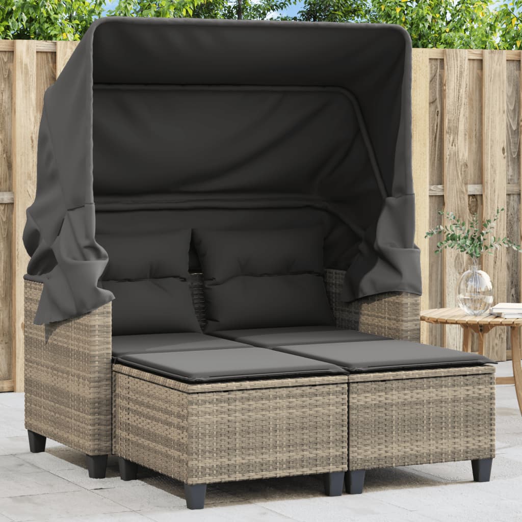 Divano Giardino 2 Posti-Sofa da Giardino-Divanetto da esterno Tetto Sgabelli Grigio Chiaro Polyrattan