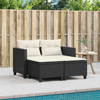 Divano da Giardino 2 Posti con Sgabelli Nero in Polyrattan 365790