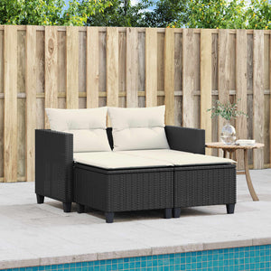 Divano da Giardino 2 Posti con Sgabelli Nero in Polyrattan 365790