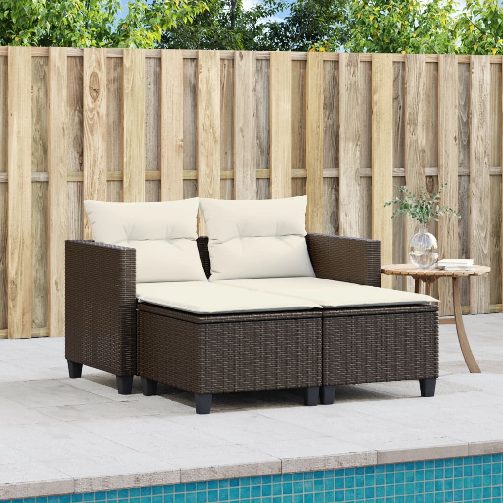 Divano da Giardino 2 Posti con Sgabelli Marrone in Polyrattan 365792