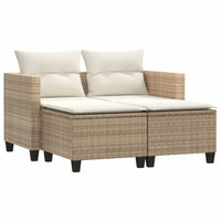 Divano da Giardino 2 Posti con Sgabelli Beige in Polyrattan