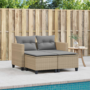 Divano da Giardino 2 Posti con Sgabelli Beige in Polyrattan 365795