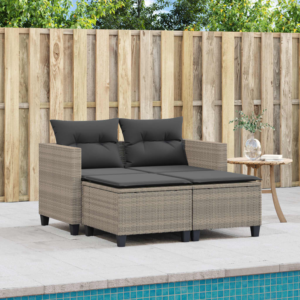Divano da Giardino 2Posti con Sgabelli Grigio Chiaro Polyrattan 365796