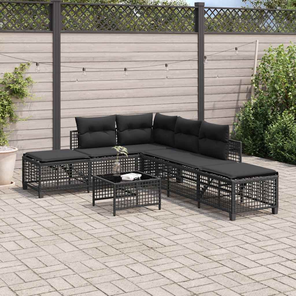 vidaXL Set Divani ad Angolo 3 pz con Cuscini in Polyrattan Nero