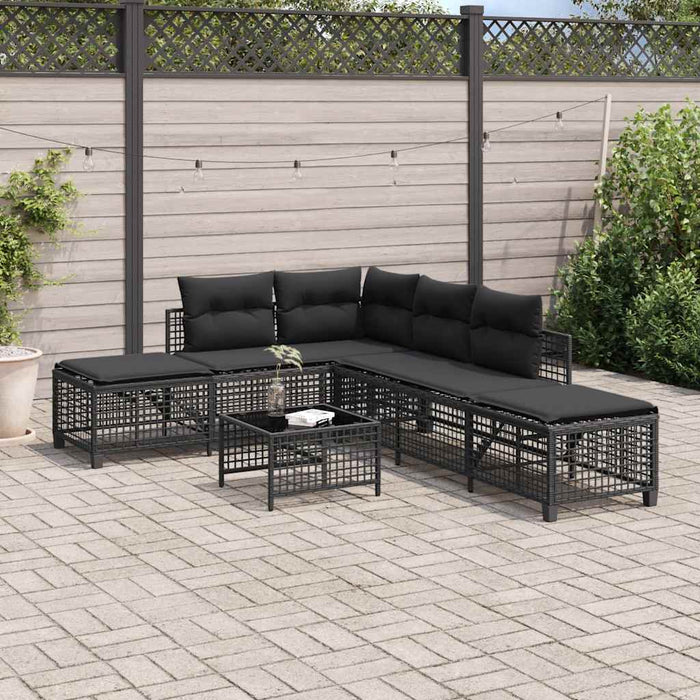vidaXL Set Divani ad Angolo 3 pz con Cuscini in Polyrattan Nero