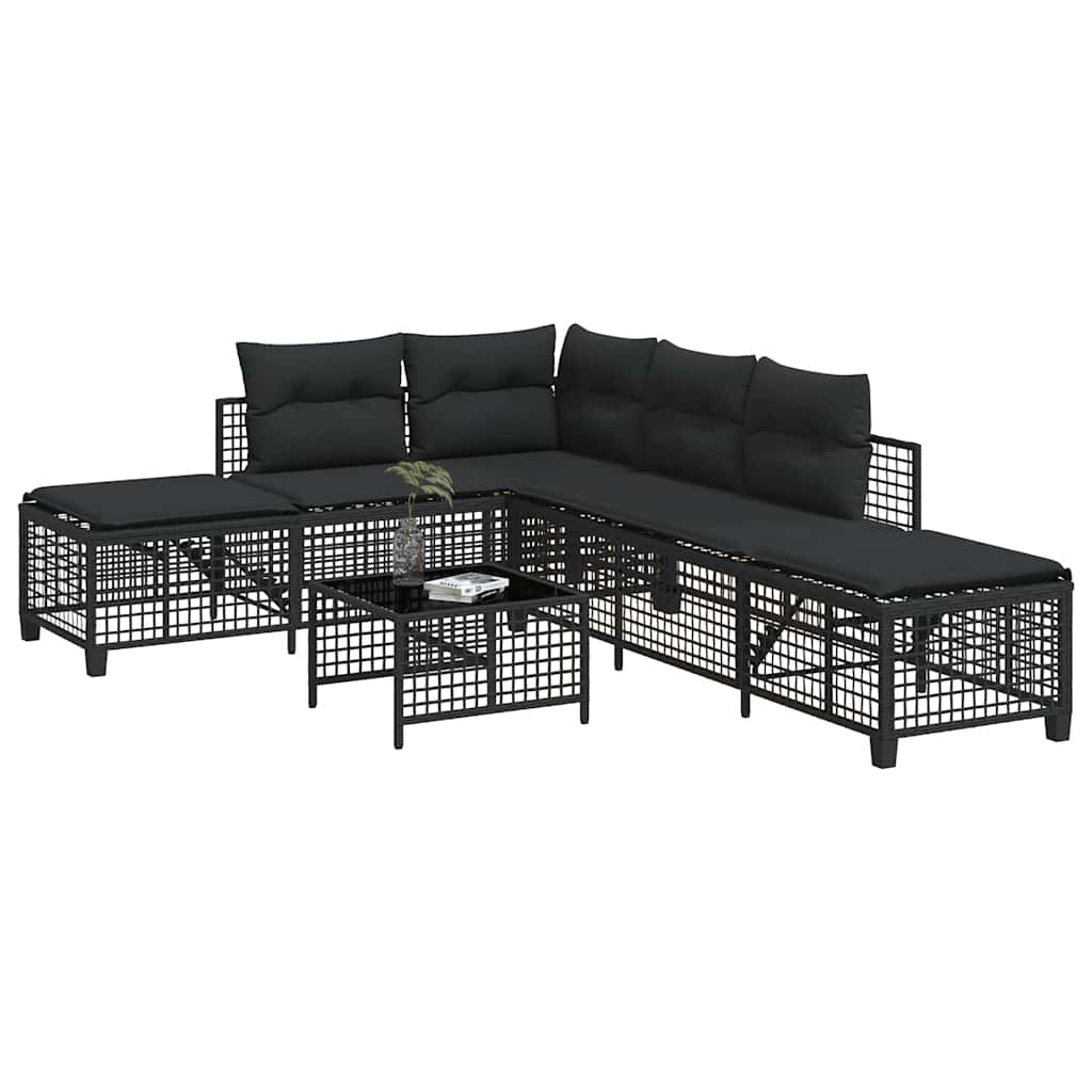vidaXL Set Divani ad Angolo 3 pz con Cuscini in Polyrattan Nero