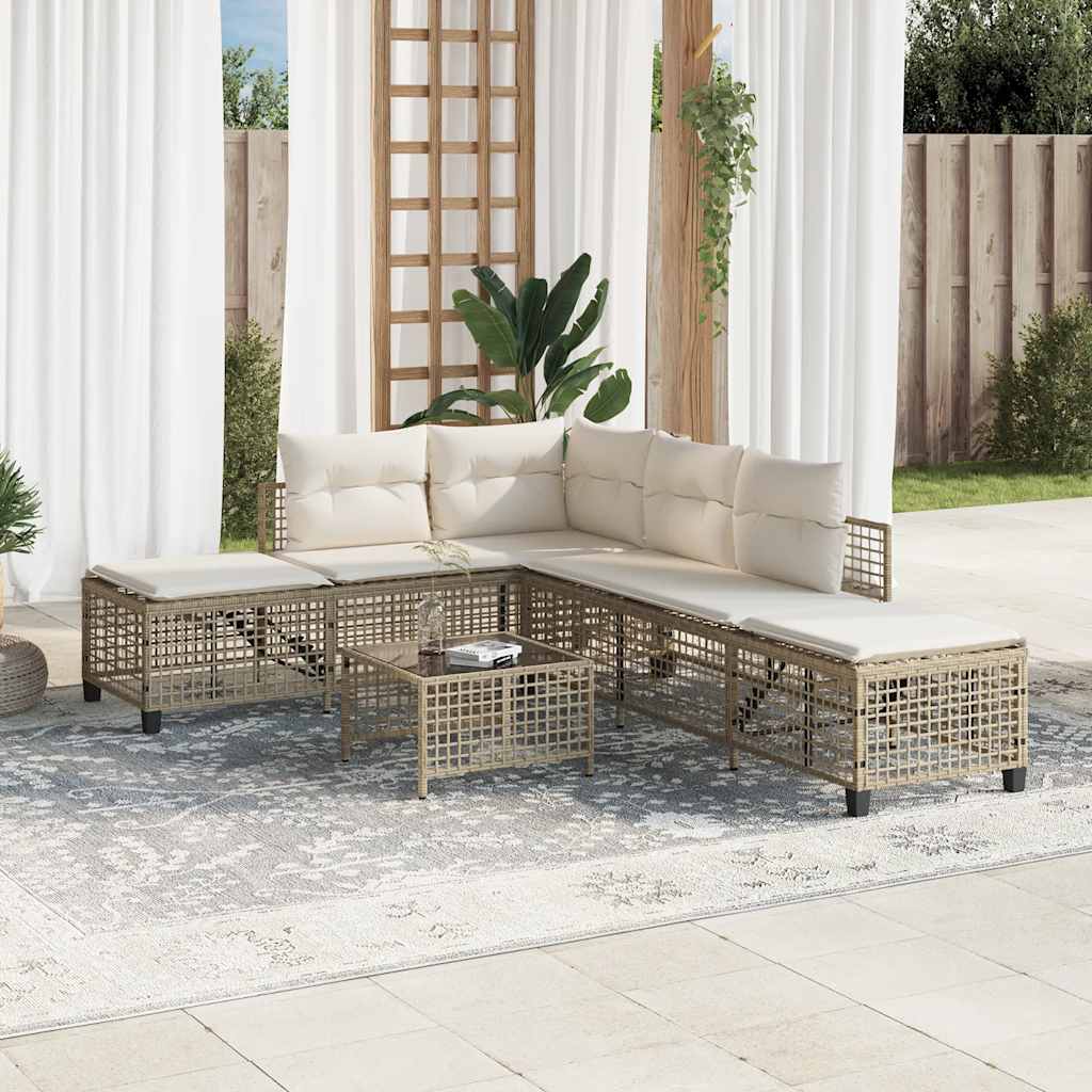 Set Divano ad Angolo 3 pz con Cuscini-Sofa Relax-Divanetto Beige in Polyrattan