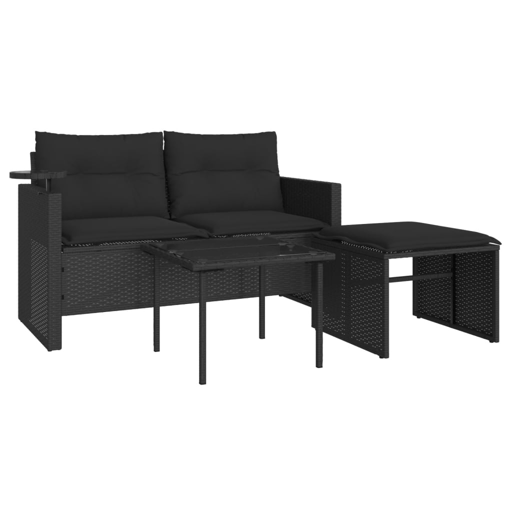 vidaXL Set Divani da Giardino 3 pz con Cuscini in Polyrattan Nero