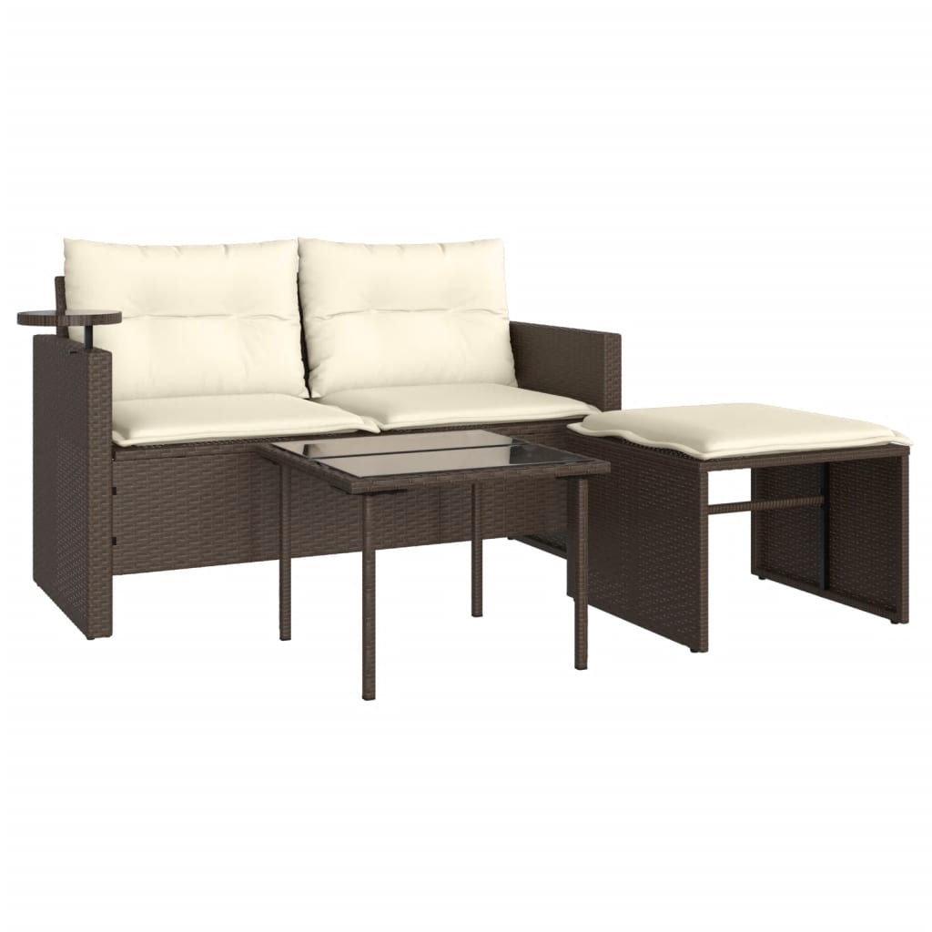 Set Divano da Giardino 3 pz con Cuscini-Sofa da Giardino-Divanetto da esterno Marrone in Polyrattan 355586
