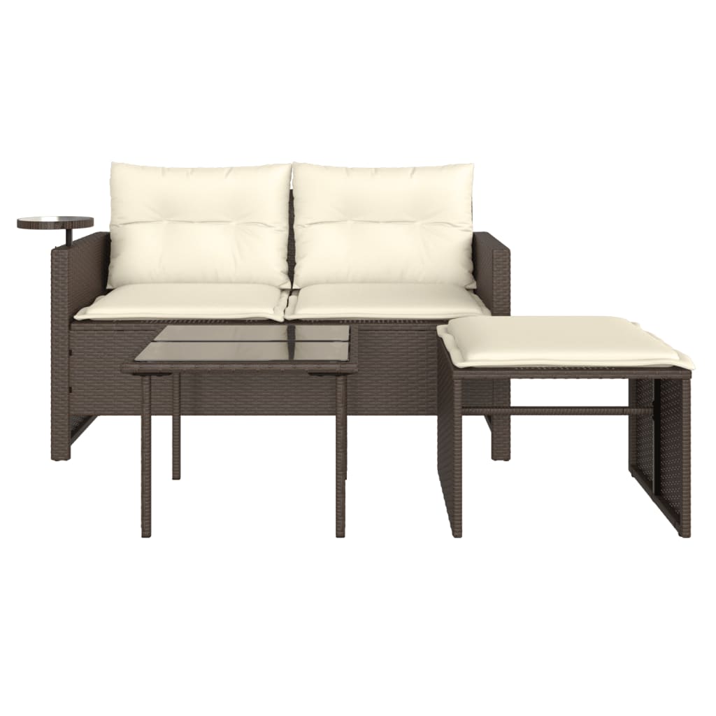 Set Divano da Giardino 3 pz con Cuscini-Sofa da Giardino-Divanetto da esterno Marrone in Polyrattan 355586