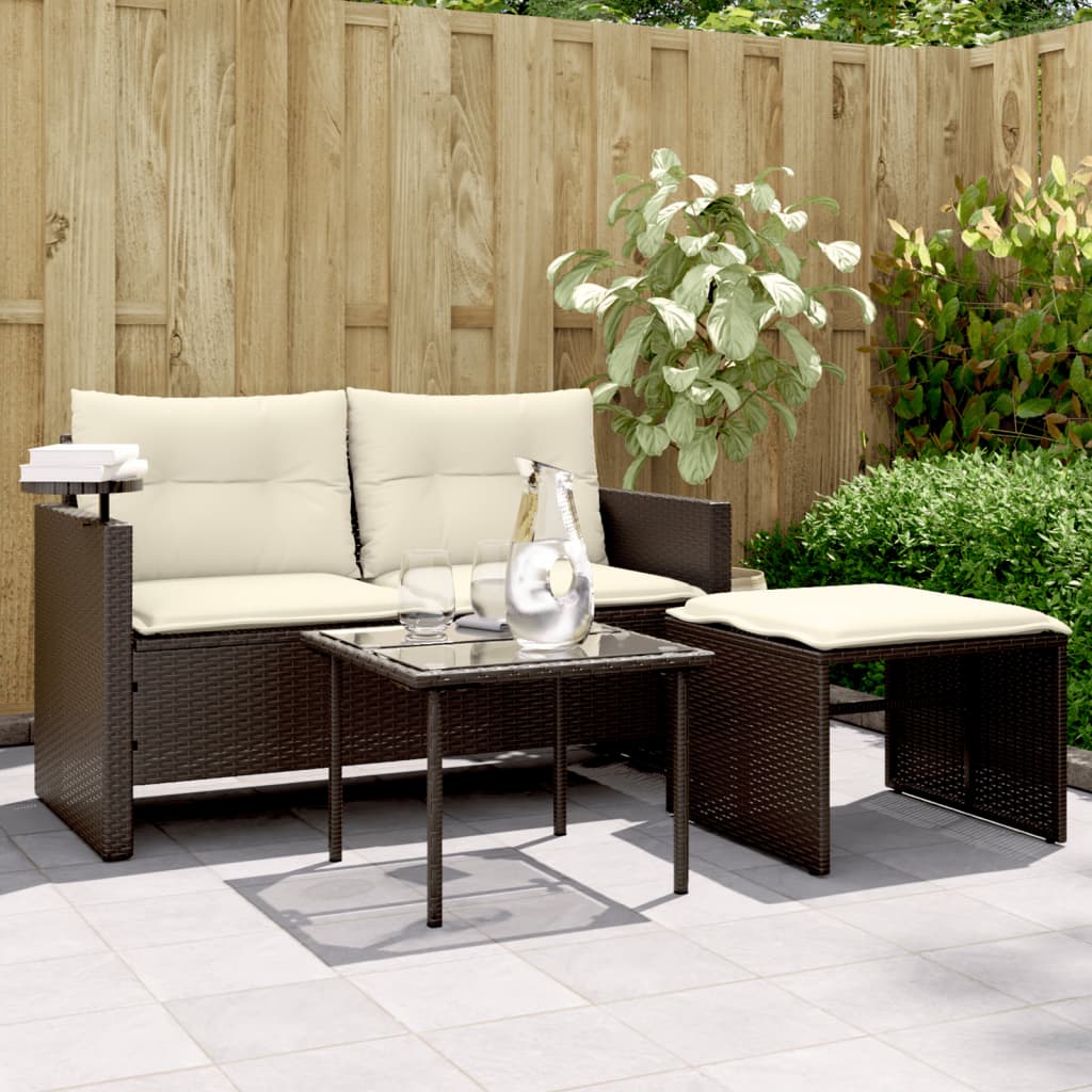 Set Divano da Giardino 3 pz con Cuscini-Sofa da Giardino-Divanetto da esterno Marrone in Polyrattan 355586