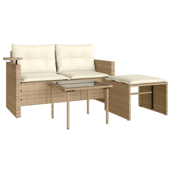 Set Divano da Giardino 3 pz con Cuscini-Sofa da Giardino-Divanetto da esterno Beige in Polyrattan 484196