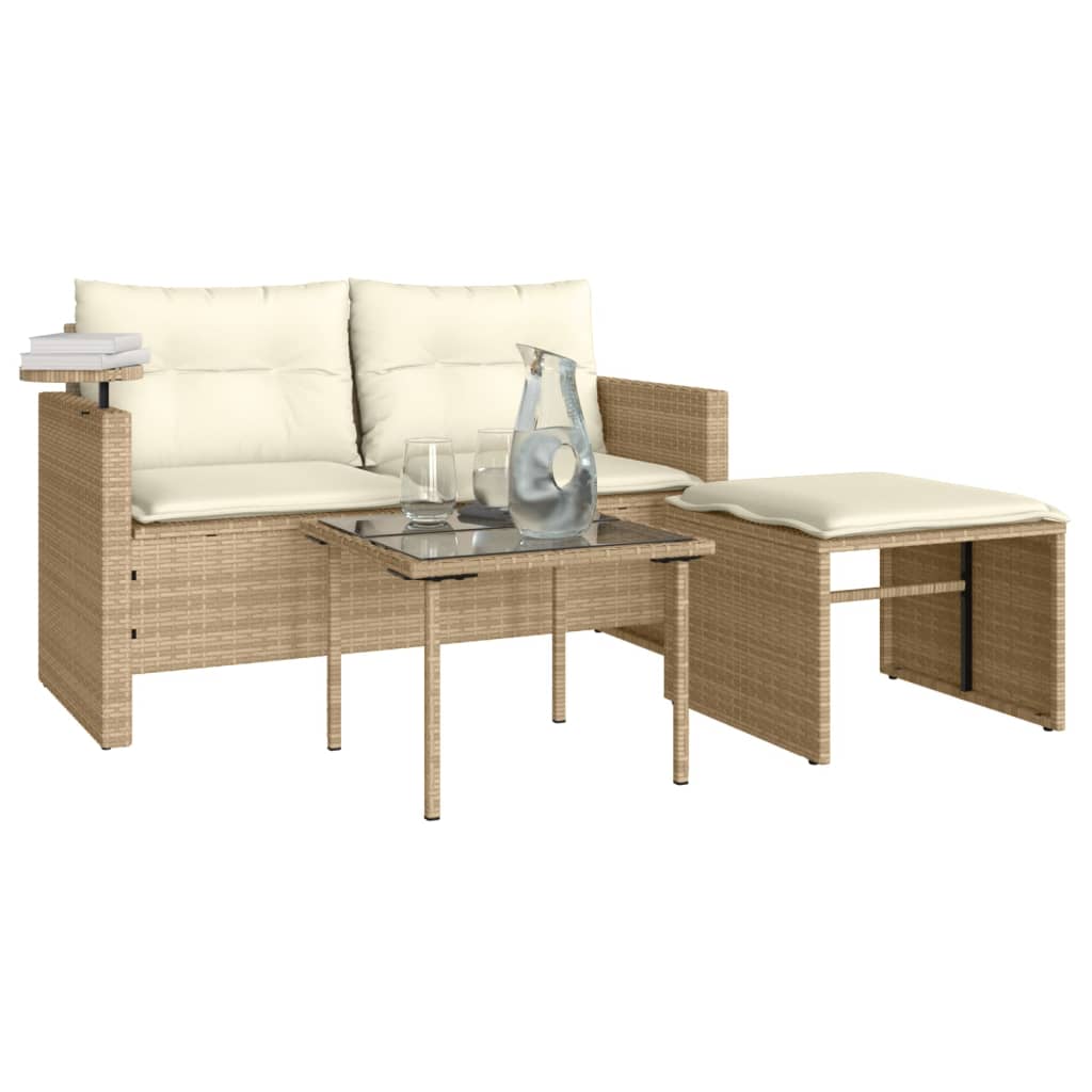 Set Divano da Giardino 3 pz con Cuscini Beige in Polyrattan 365461