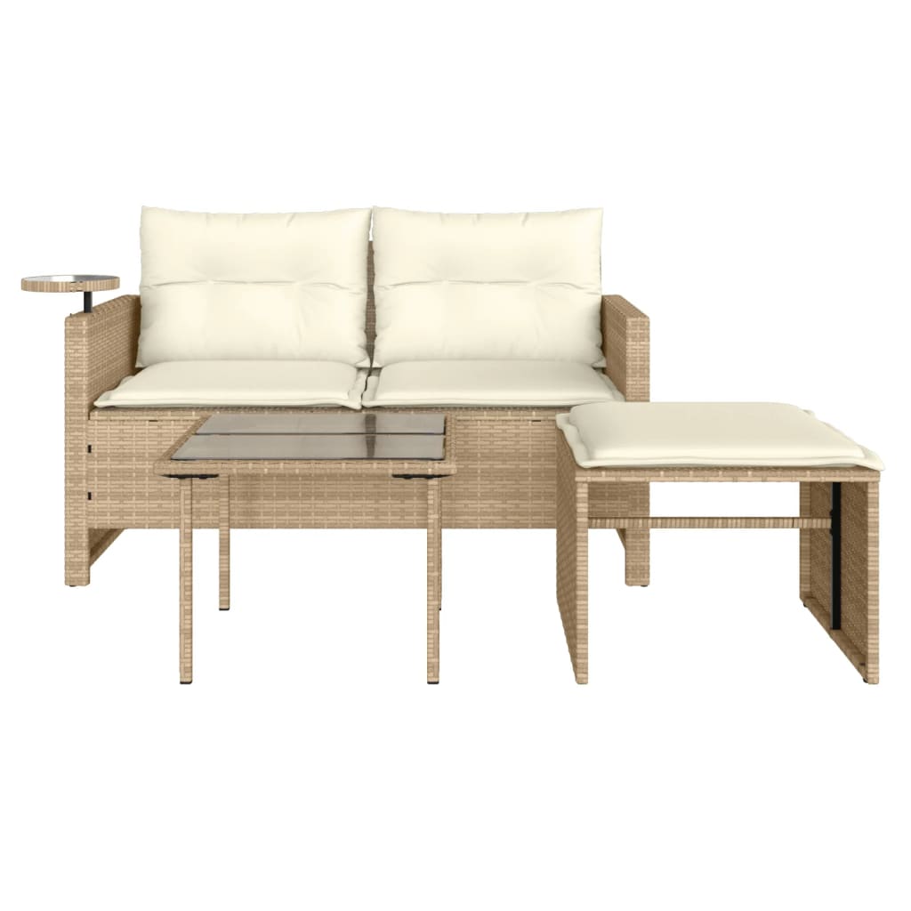 Set Divano da Giardino 3 pz con Cuscini-Sofa da Giardino-Divanetto da esterno Beige in Polyrattan 484196