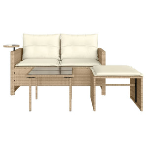 Set Divano da Giardino 3 pz con Cuscini-Sofa da Giardino-Divanetto da esterno Beige in Polyrattan 484196
