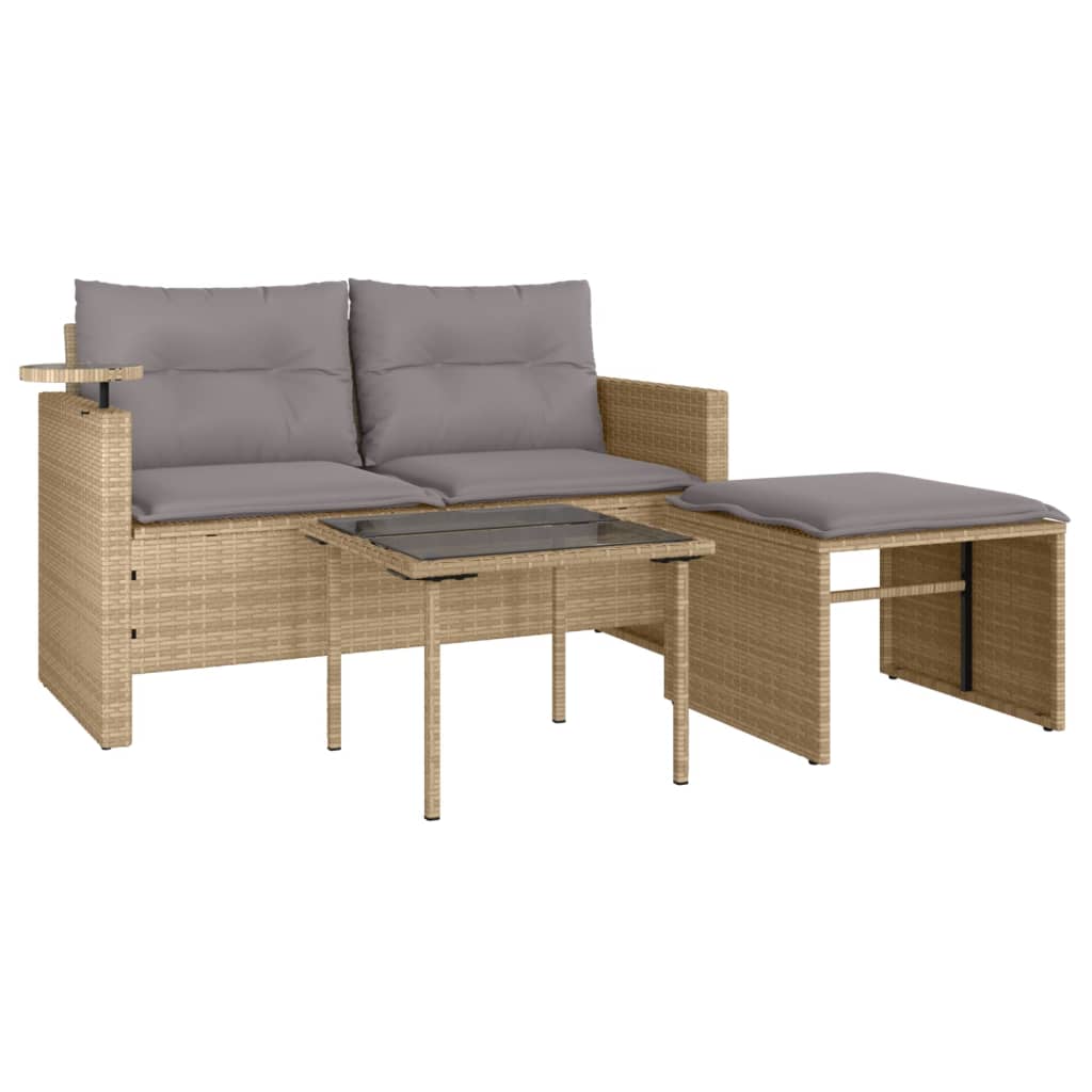 Set Divano da Giardino 3 pz con Cuscini-Sofa da Giardino-Divanetto da esterno Beige in Polyrattan 669233