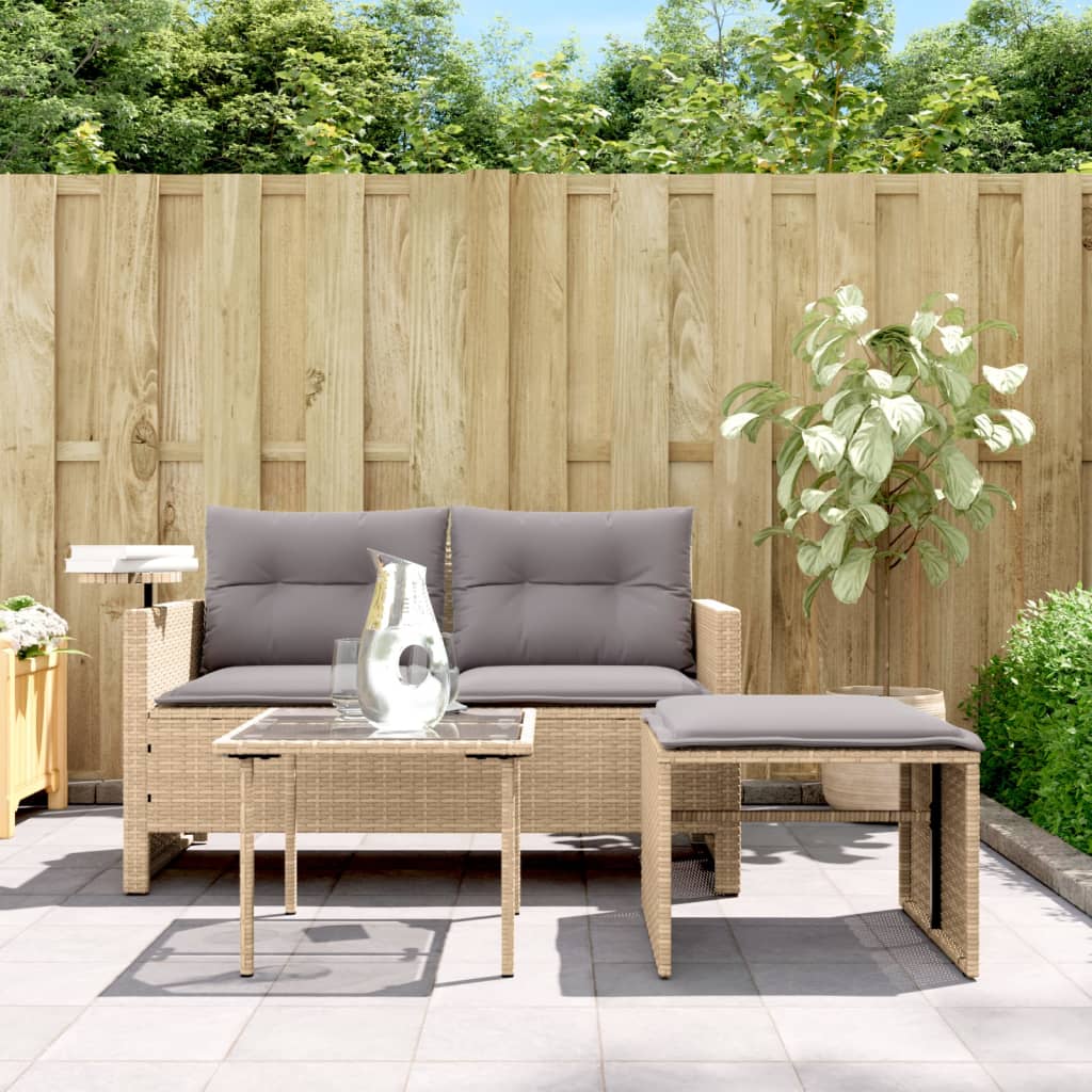 Set Divano da Giardino 3 pz con Cuscini-Sofa da Giardino-Divanetto da esterno Beige in Polyrattan 669233