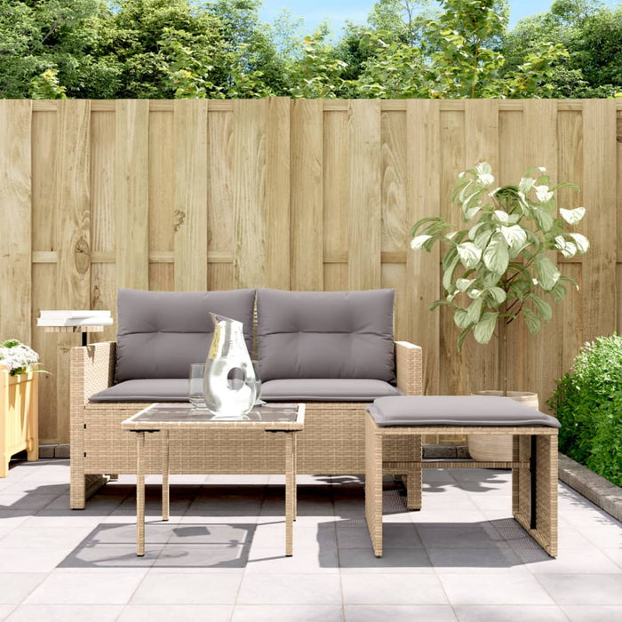 Set Divano da Giardino 3 pz con Cuscini-Sofa da Giardino-Divanetto da esterno Beige in Polyrattan 669233