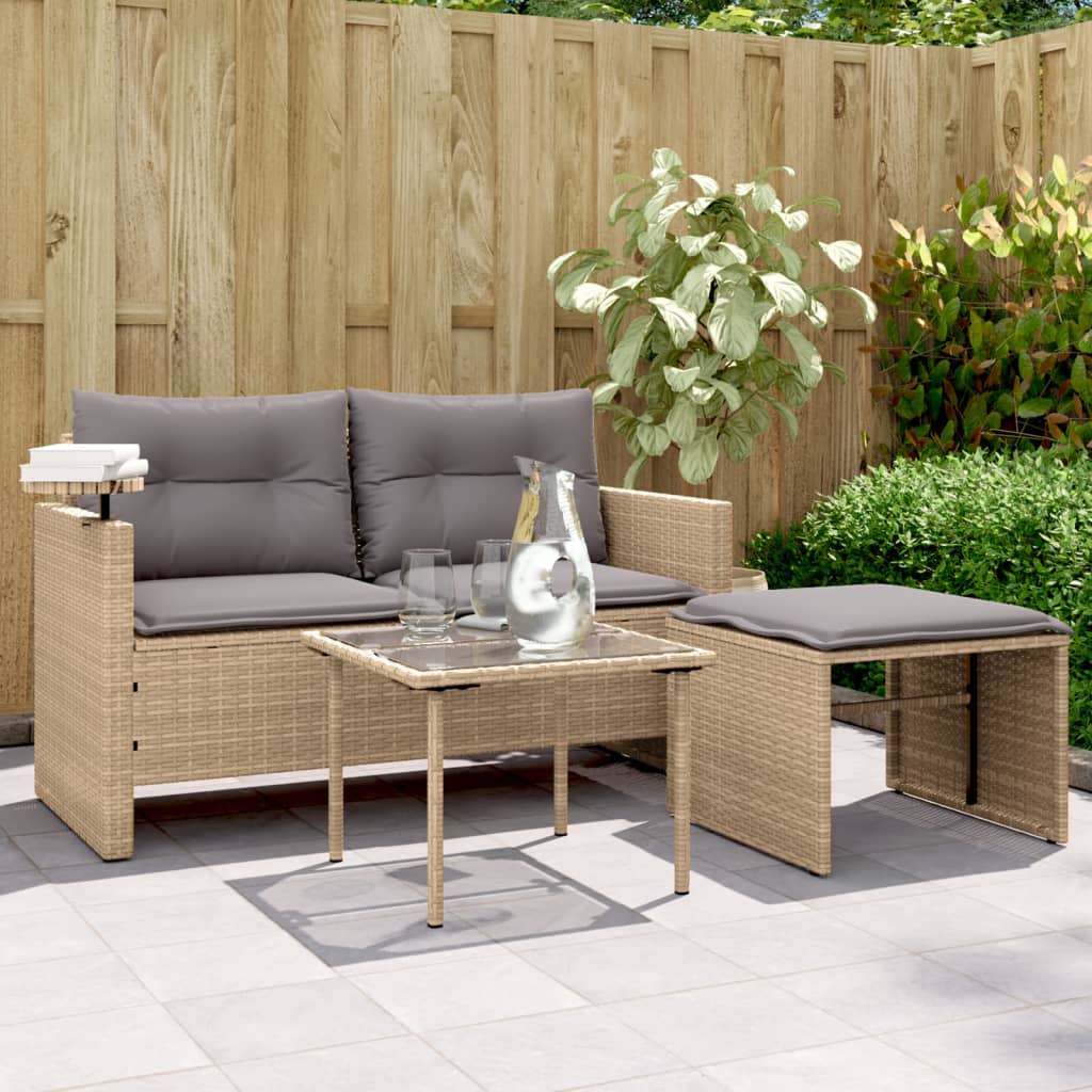 Set Divano da Giardino 3 pz con Cuscini-Sofa da Giardino-Divanetto da esterno Beige in Polyrattan 669233