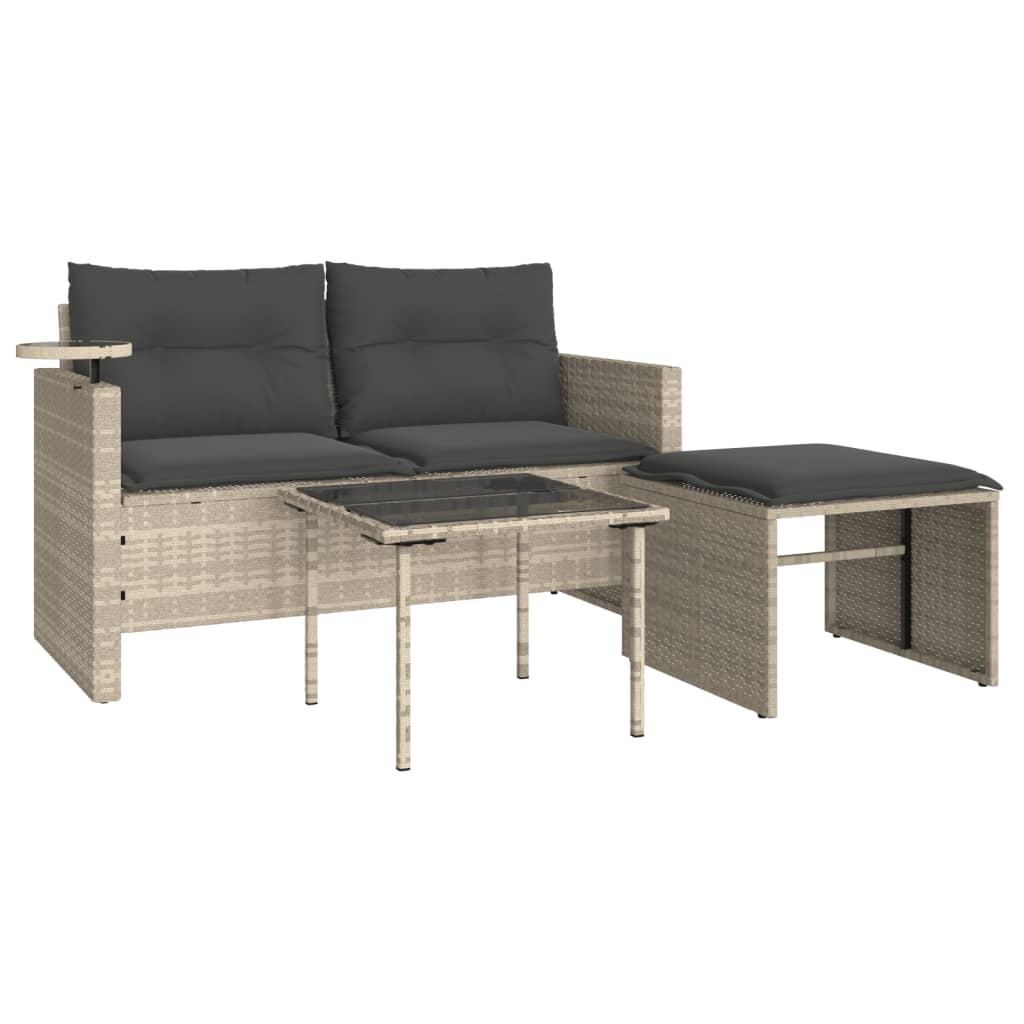 Set Divano da Giardino 3pz con Cuscini-Sofa da Giardino-Divanetto da esterno Grigio Chiaro Polyrattan 660908