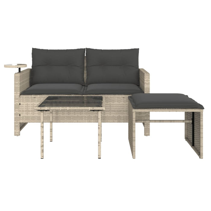 Set Divano da Giardino 3pz con Cuscini Grigio Chiaro Polyrattan 365463