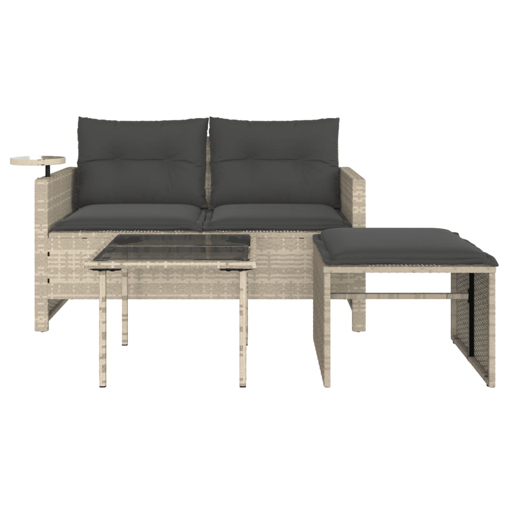 Set Divano da Giardino 3pz con Cuscini-Sofa da Giardino-Divanetto da esterno Grigio Chiaro Polyrattan 660908