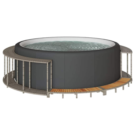 vidaXL Bordo per Vasca Spa con Portaoggetti&Gradino Polyrattan Grigio